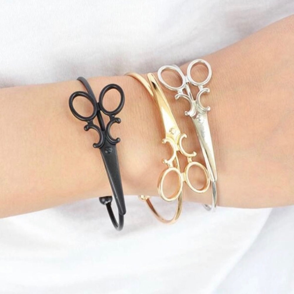Hairstylist scissors bracelet cuff black gold